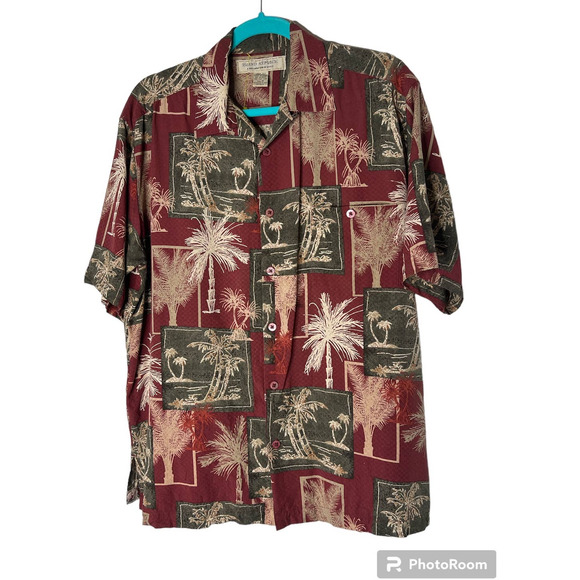 Island Republic Men's Button-up Shirt Size M Burgundy Green Silk Tropical Print - Picture 1 of 5